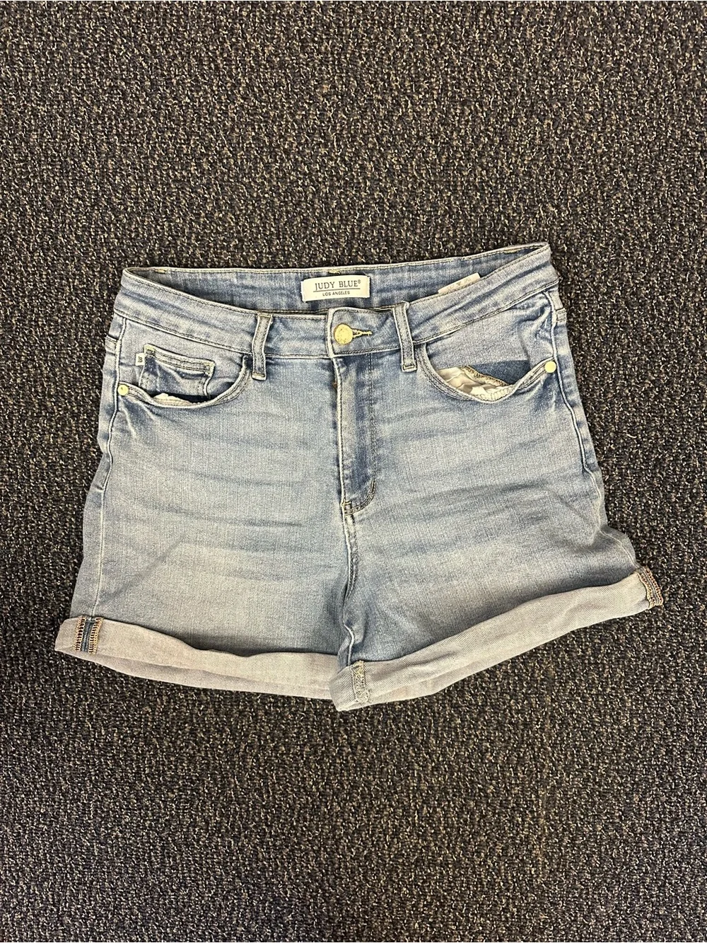 Judy Blue Faded Light Blue Roll-Cuff Denim Medium Shorts